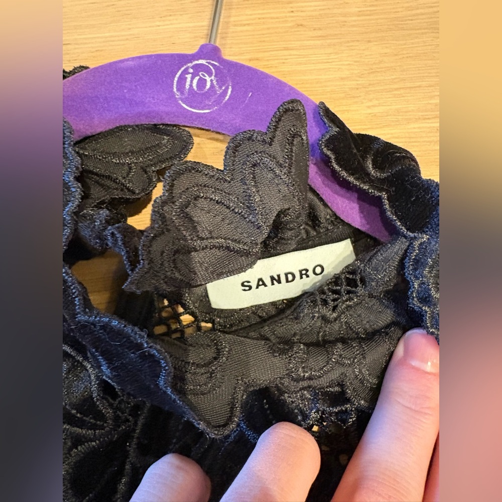 Sandro May Floral Guipure Velvet Lace Mock Neck Blouse - Picture 7 of 9